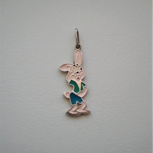 Super Cute Russian Russia Sterling Silver 925 Enamel Rabbit Pendant Charm